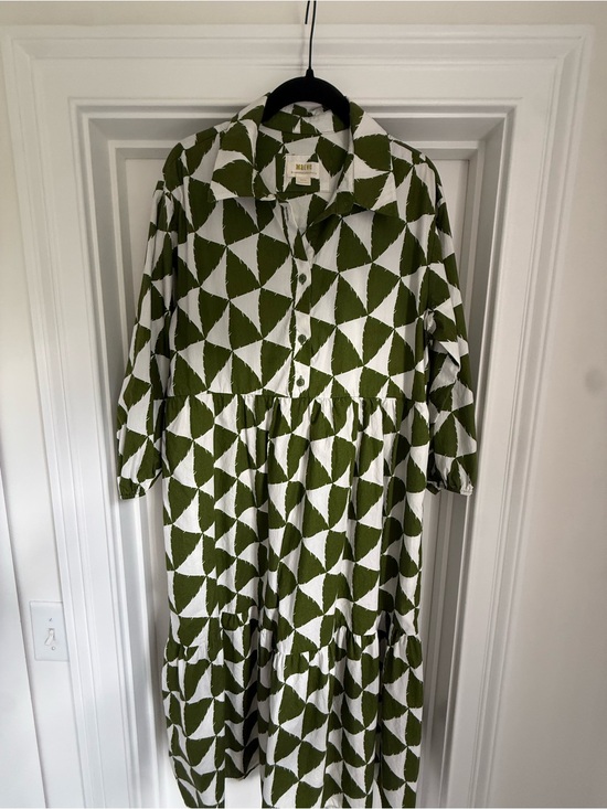 Anthropologie Dresses & Skirts - Anthropologie Maeve Olive Green and White Geometric Button Shirt